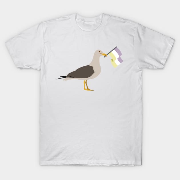 Seagull Holding Twink Pride Flag T-Shirt by JustGottaDraw